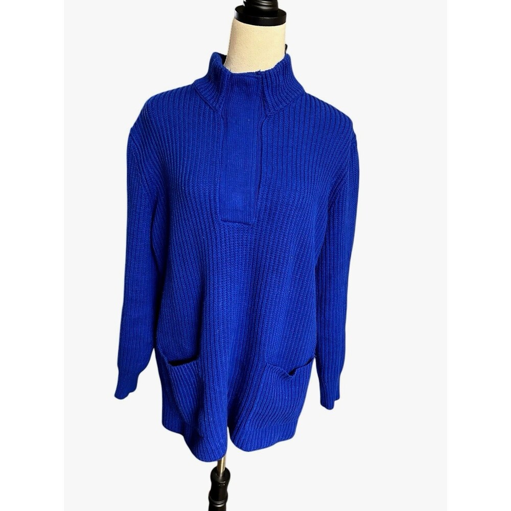 ali miles Blue Chunky Knit Ribbed Sweater Snap Button Heavy Sweater Women's XL